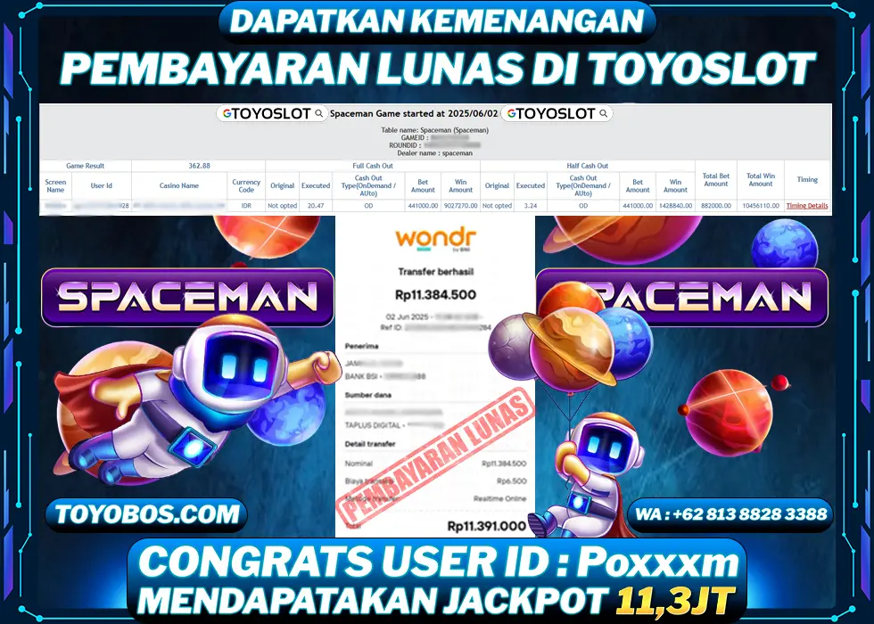TOYOSLOT - BUKTI KEMENANGAN SPACEMAN Rp11,391,000,- LUNAS